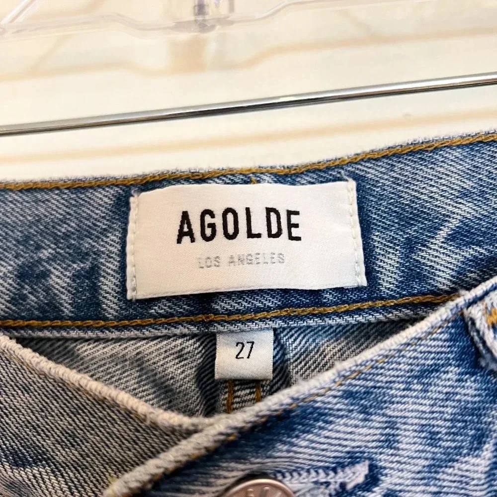 Agolde Light Wash Relaxed Boot Boho Classic High Waist Cut Raw Hem Denim Jean 27